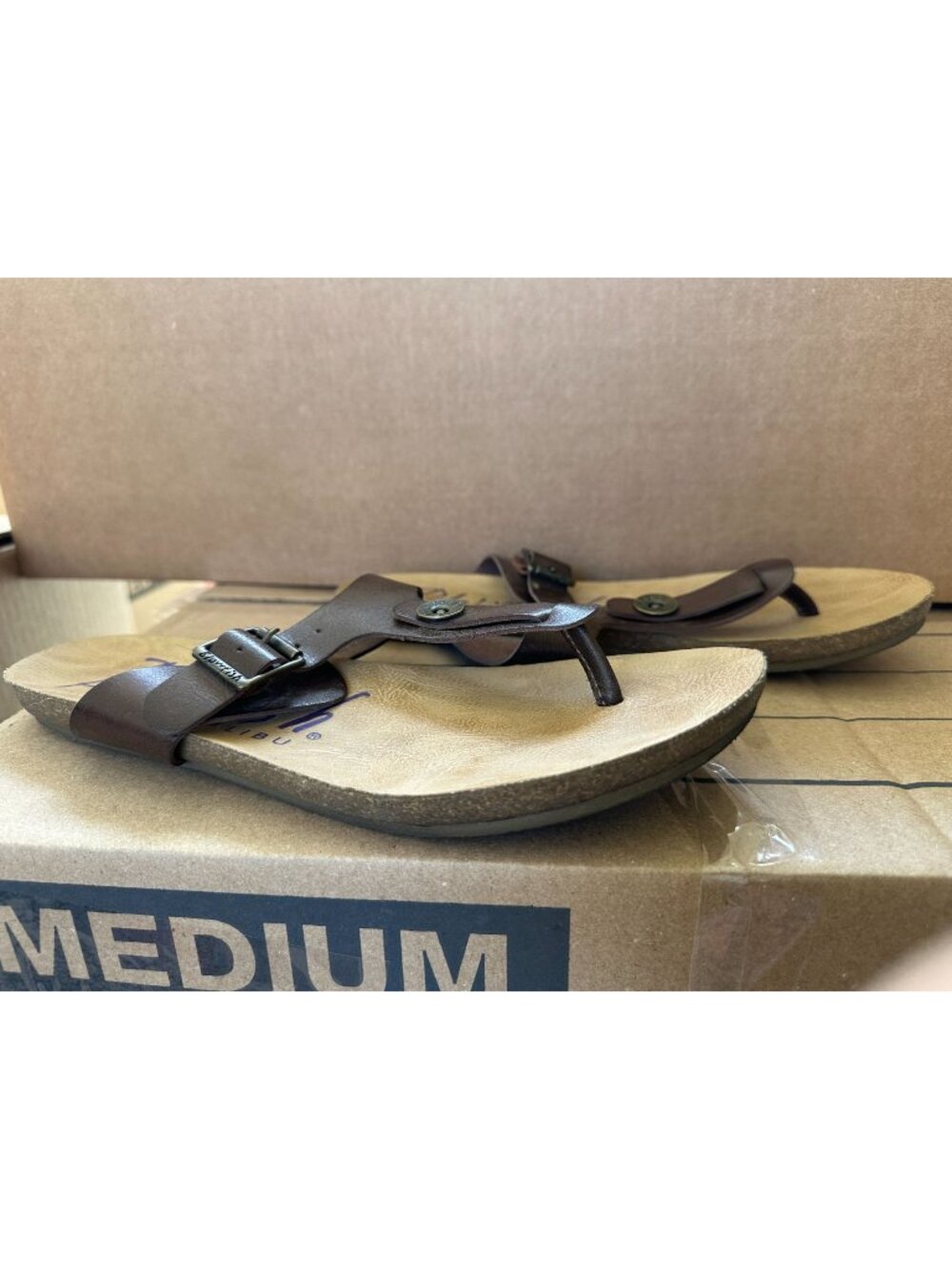 Blowfish Malibu Brown Womens Sandals 8.5 Faux Leather Thong Toe Adjustable Strap